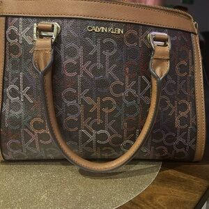 Calvin Klein Brown Satchel with Geometric Pattern Calvin’s Mercy bag